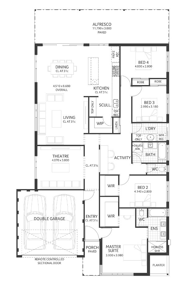 Plunkett Homes - Koombana Bay | Mid-Century - Floorplan - Koombana Bay Luxe Mid Century Marketing Plan Cropped Jpg