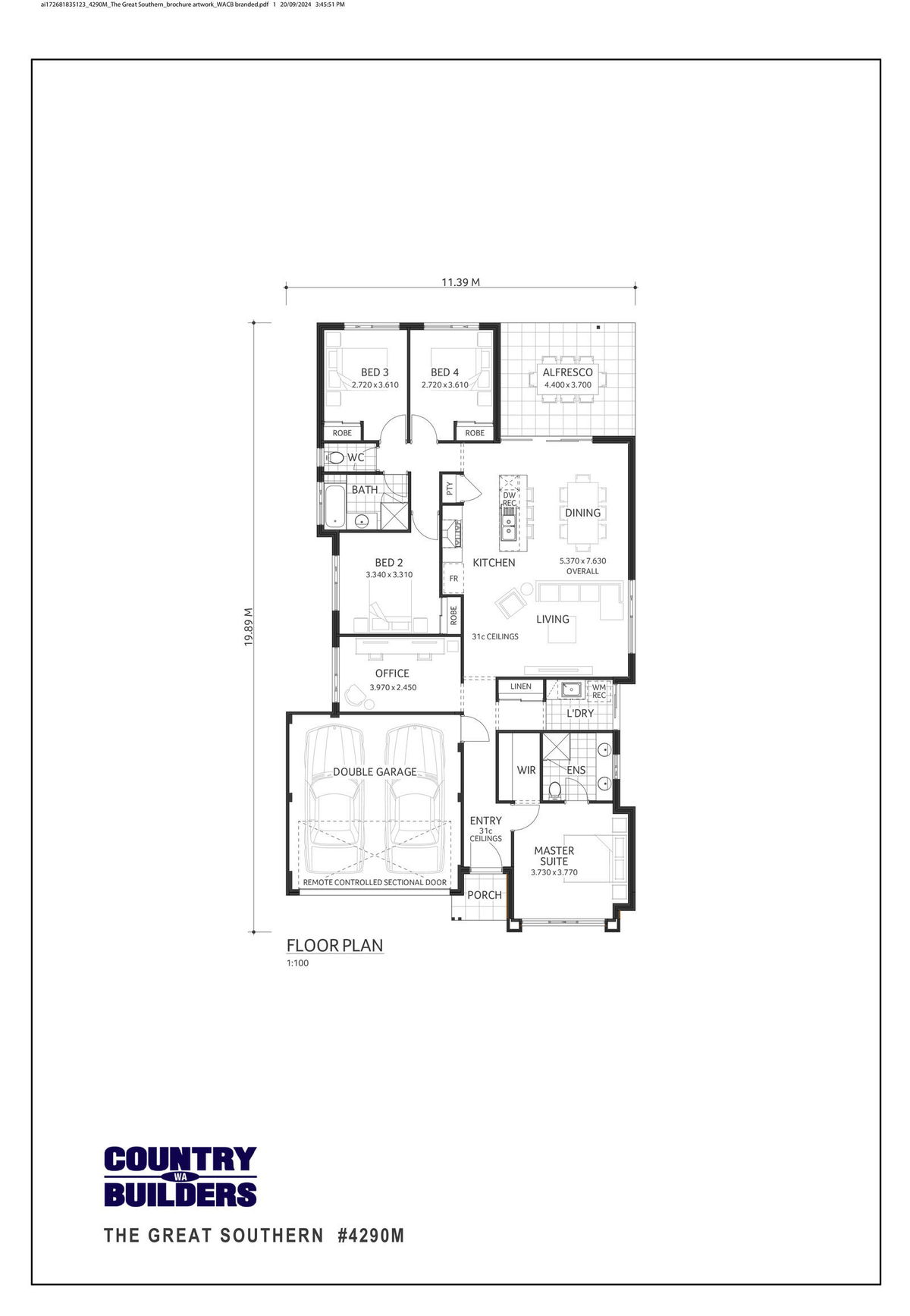 Wa Country Builders -  - Floorplan - 4290M The Great Southern Brochure Artwork