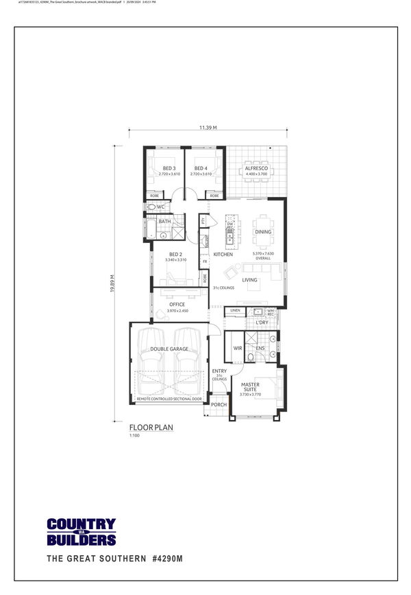 Wa Country Builders -  - Floorplan - 4290M The Great Southern Brochure Artwork