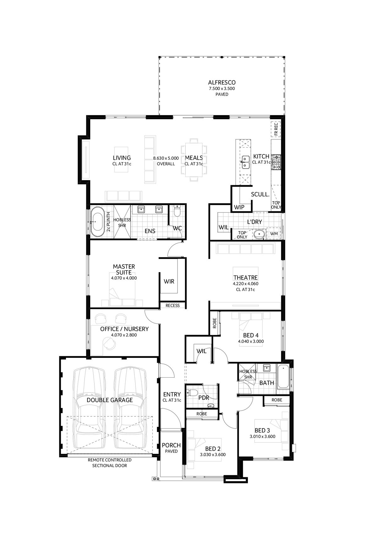 Plunkett Homes - Atomic | Contemporary - Floorplan - Atomic Luxe Contemporary Marketing Plan Cropped