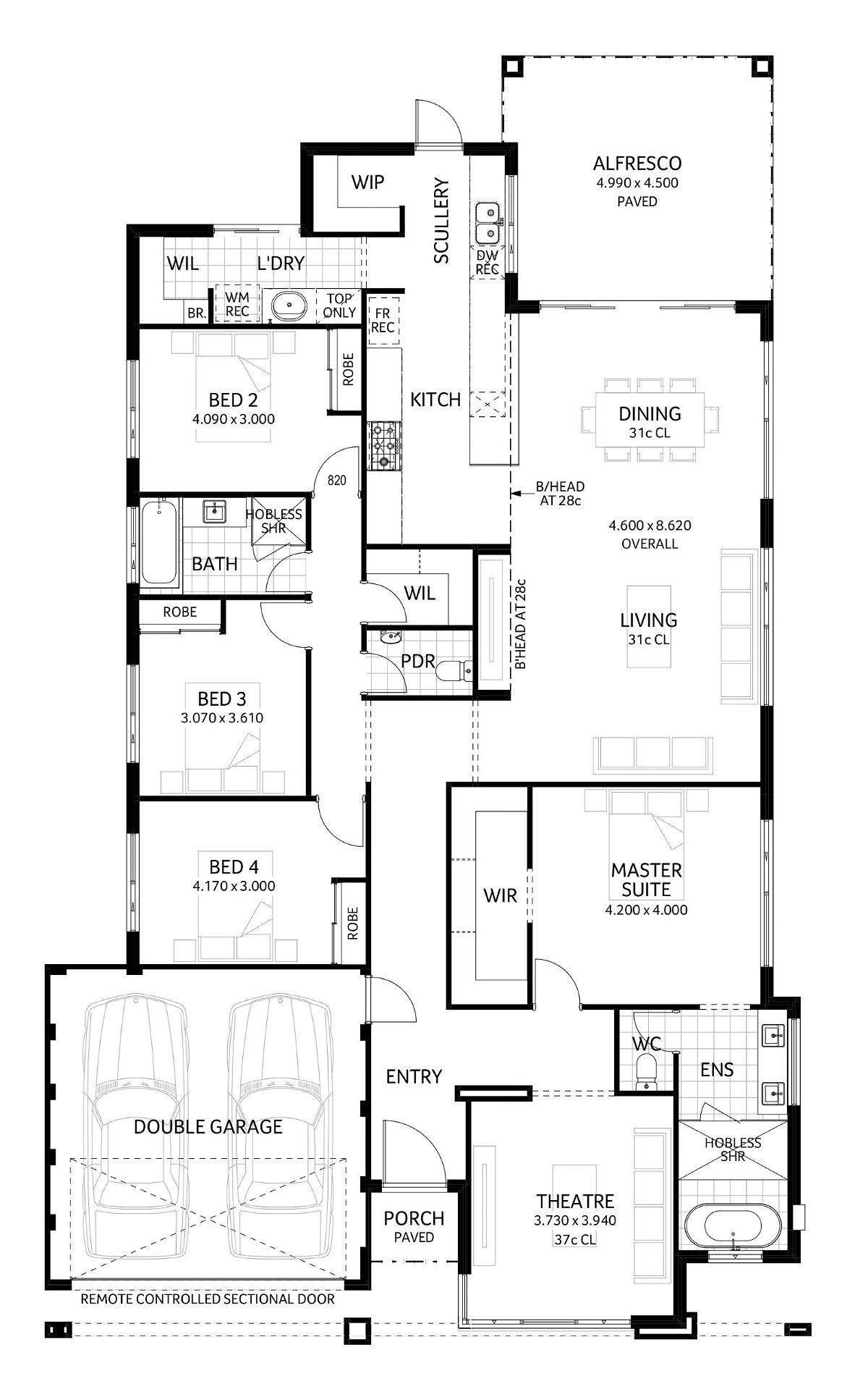 Plunkett Homes - Ambergate | Contemporary - Floorplan - Vandross Luxe Contemporary Marketing Plan Cropped Jpg