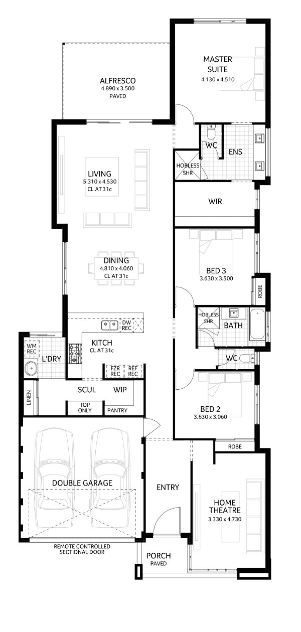 Plunkett Homes - Ningaloo | Mid-Century - Floorplan - Ningaloo Luxe Mid Century Marketing Plan Croppedjpg