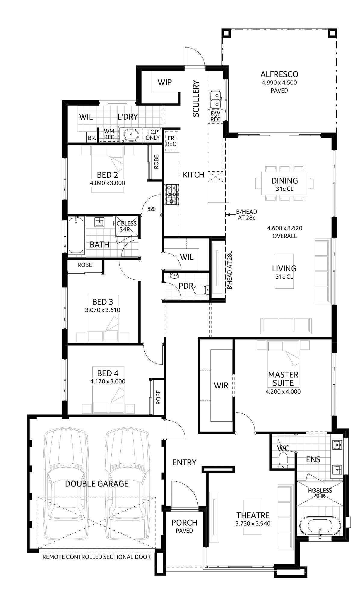 Plunkett Homes - Ambergate | Mid-Century - Floorplan - Vandross Luxe Mid Century Marketing Plan Cropped Jpg