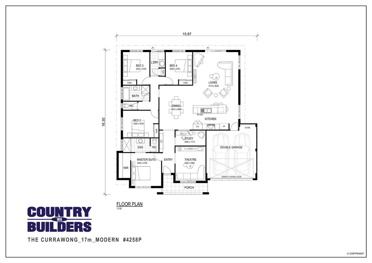 Wa Country Builders -  - Floorplan - 4258P The Currawong 17M Modern Brochure Artwork