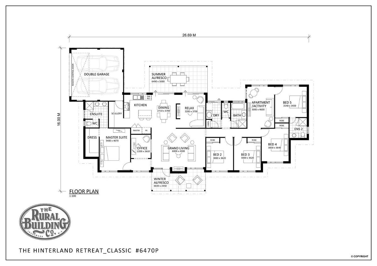 Rural Building Company -  - Floorplan - 6470P Hinterland Retreat Classic Brochure Artwork