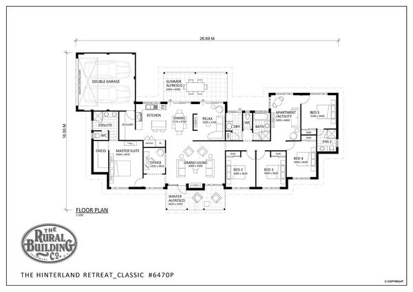 Rural Building Company -  - Floorplan - 6470P Hinterland Retreat Classic Brochure Artwork