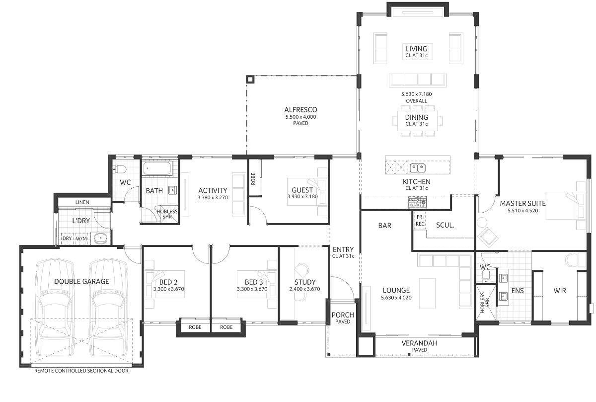 Plunkett Homes - Stables | Mid-Century - Floorplan - Stables Luxe Mid Century Marketing Plan Cropped Jpg