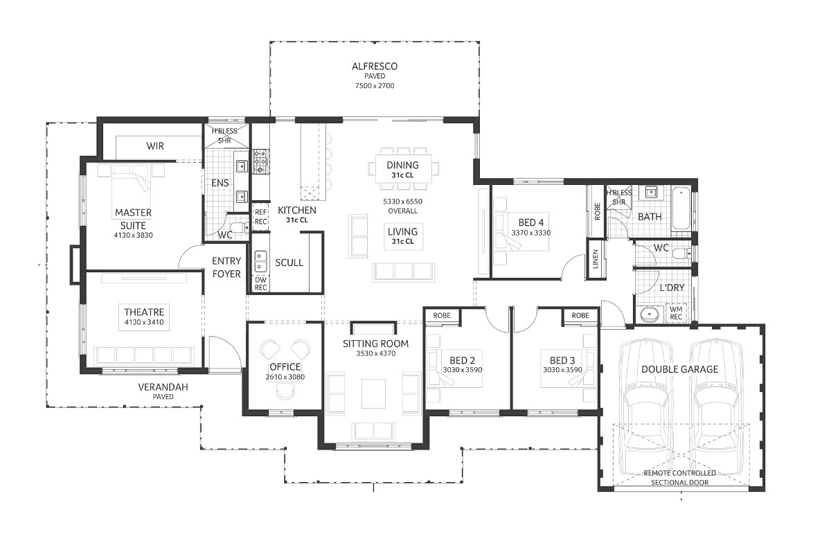 Plunkett Homes - Leeuwin | Mid-Century - Floorplan - Leeuwin Luxe Marketing Plan A3