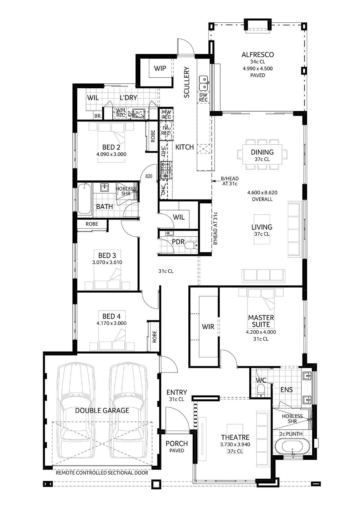 Plunkett Homes - Ambergate | Display - Floorplan - Ambergate As Displayed Contemporary Marketing Plan Cropped