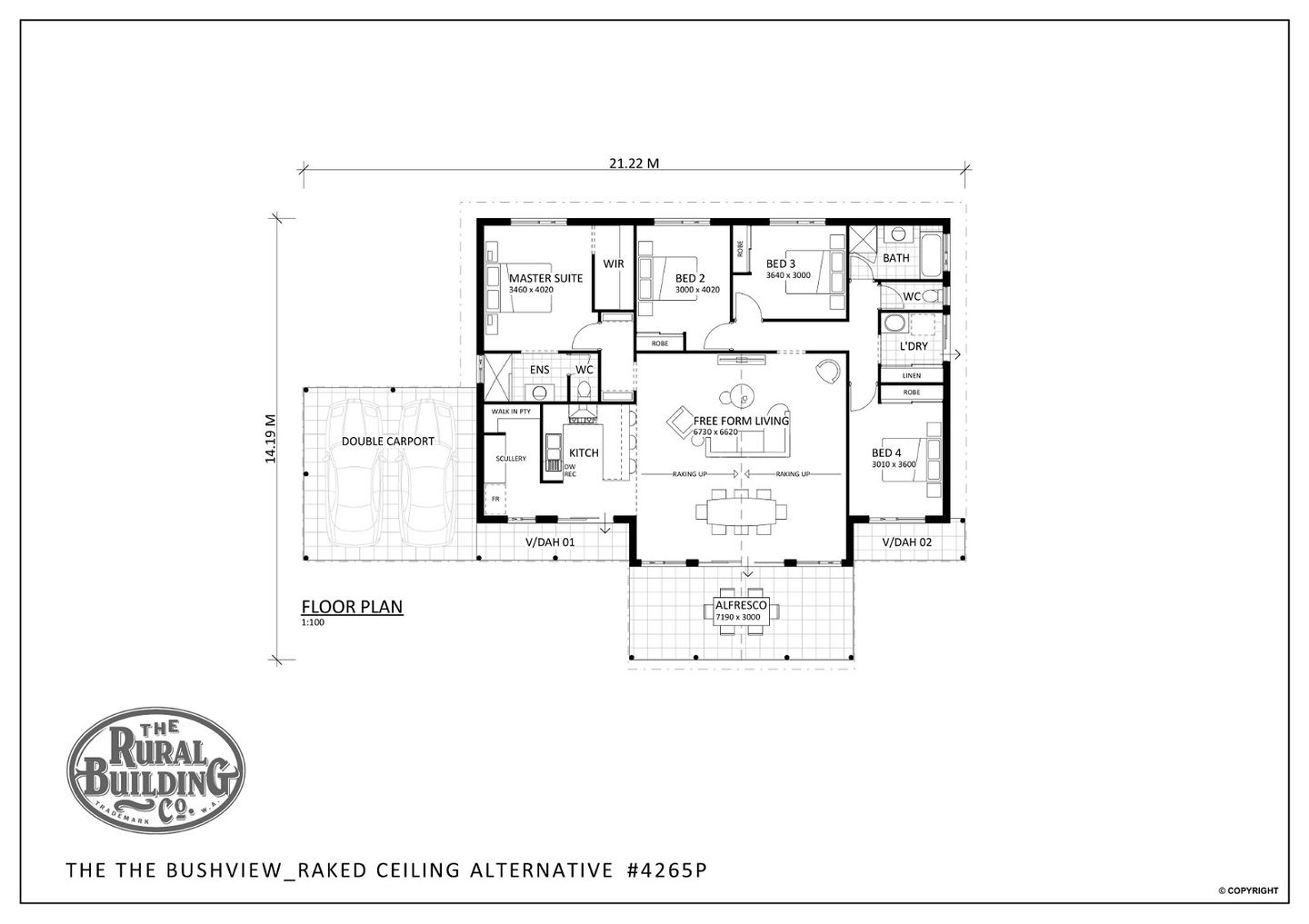 Rural Building Company -  - Floorplan - 4265P The Bush View Raked Ceiling Alt Brochure Artwork
