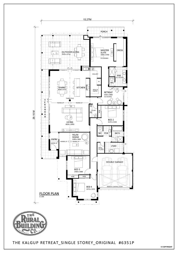 Rural Building Company -  - Floorplan - 6351P Kalgup Rt Single Storey Original Brochure Artwork