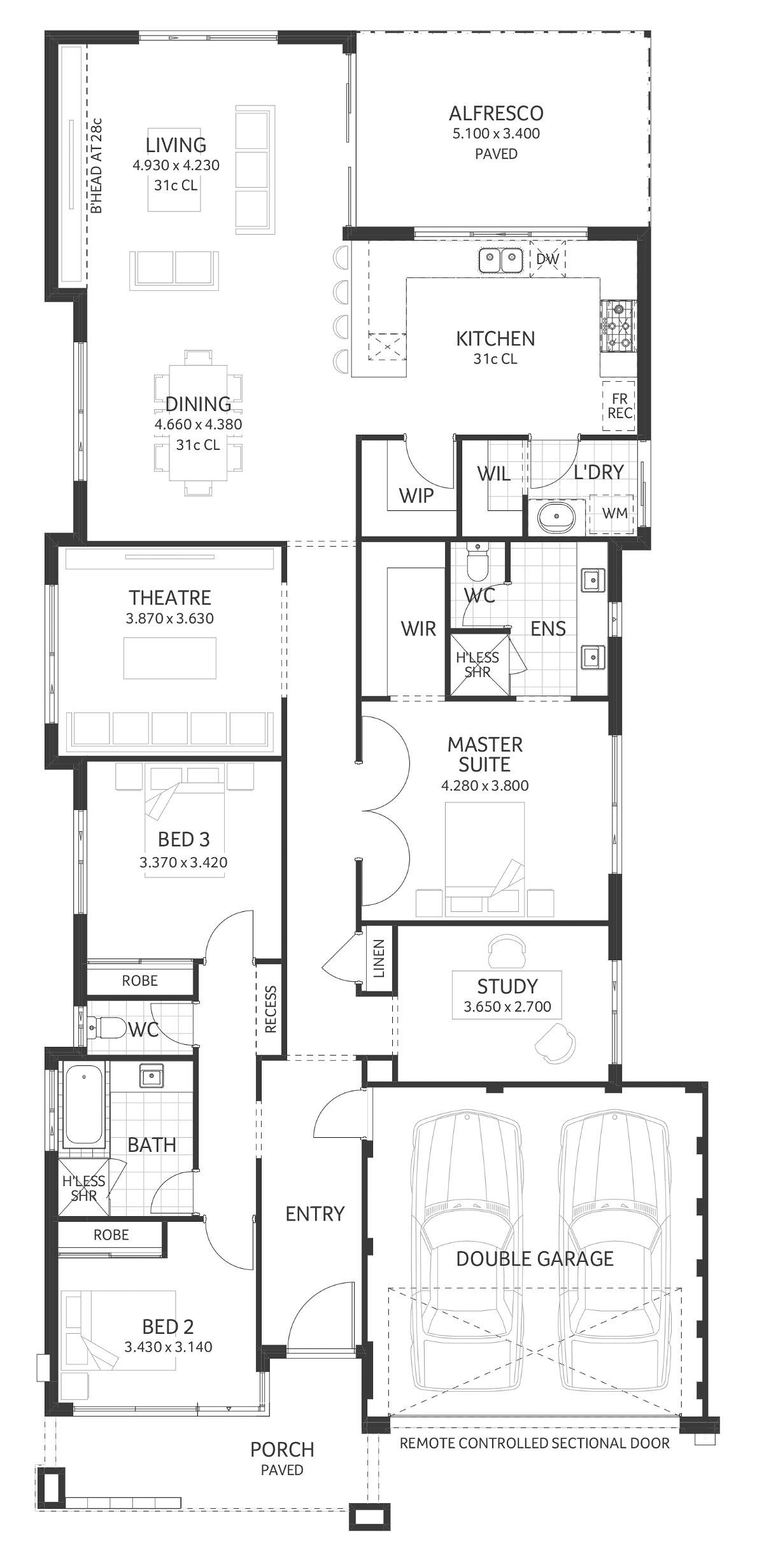 Plunkett Homes - Gracetown | Mid-Century - Floorplan - Gracetown Luxe Mid Century Marketing Plan Croppedjpg