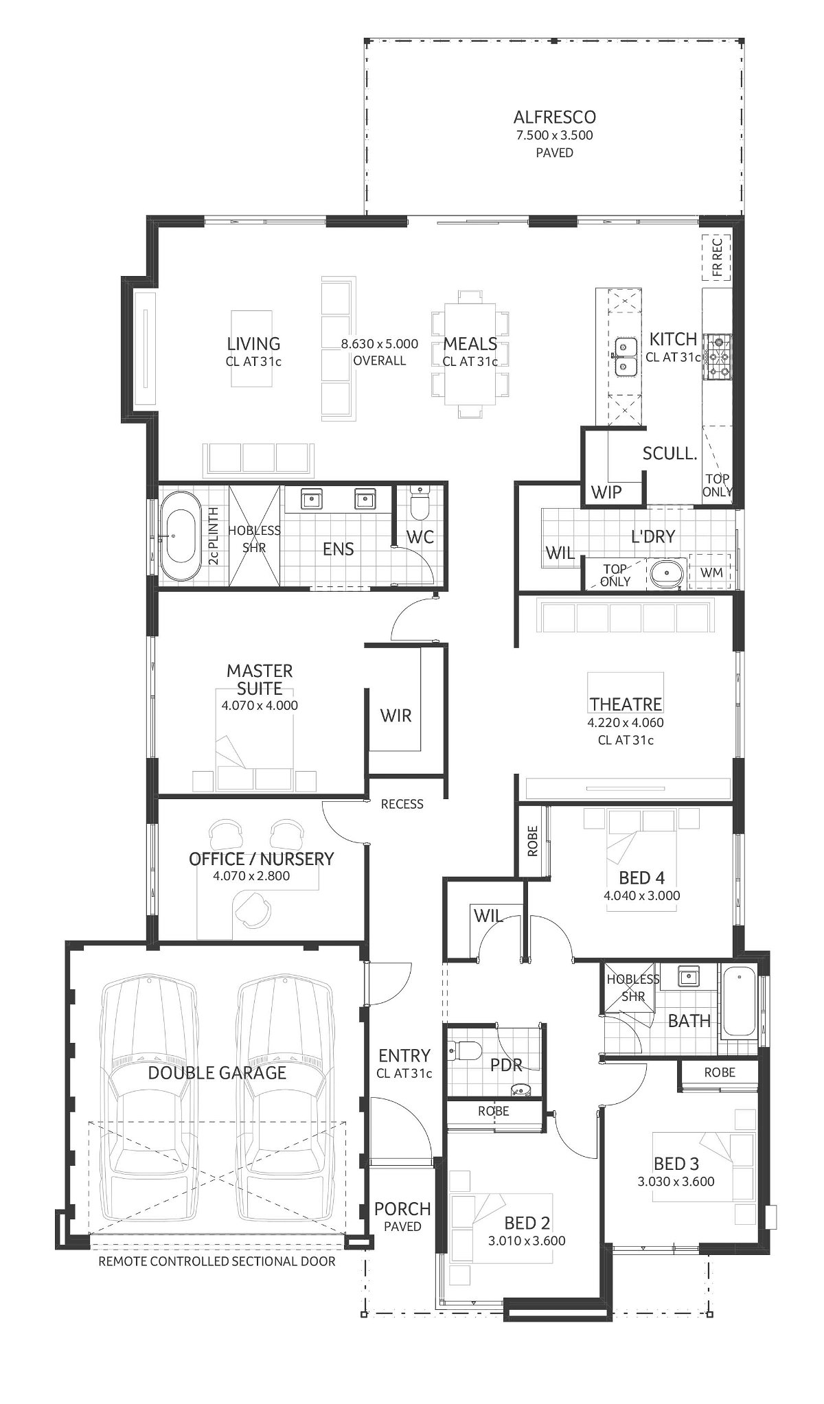 Plunkett Homes - Atomic | Mid-Century - Floorplan - Atomic Luxe Mid Century Marketing Plan A3Jpg