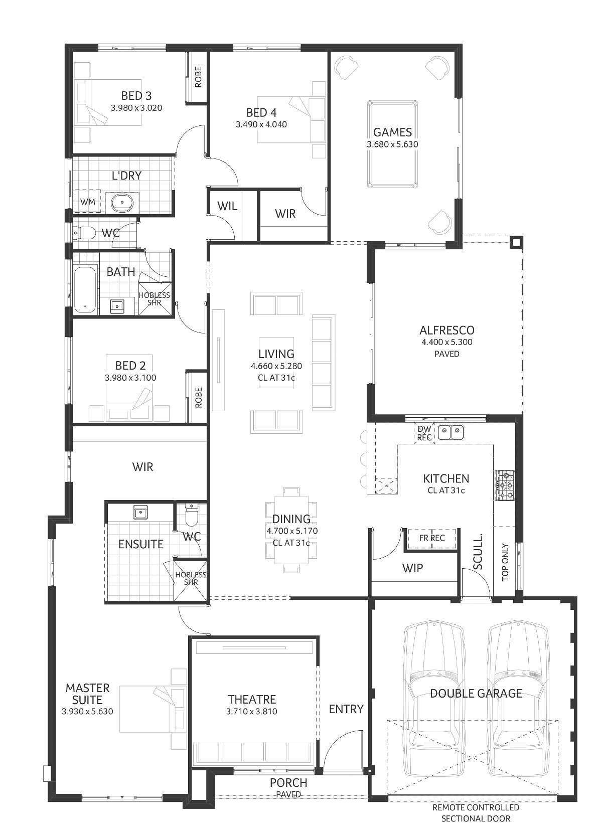 Plunkett Homes - Jolimont | Mid-Century - Floorplan - Jolimont Luxe Mid Century Marketing Plan Croppedjpg