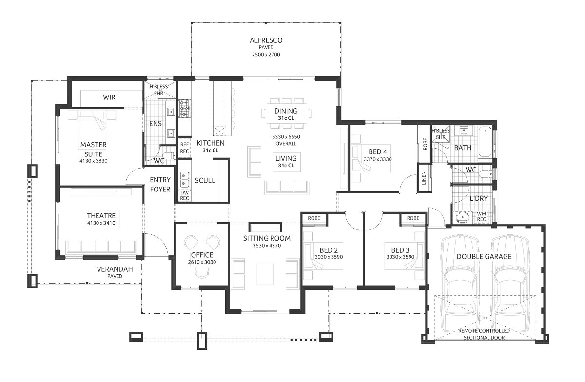 Plunkett Homes - Leeuwin | Contemporary - Floorplan - Leeuwin Luxe Contemporary Marketing Plan Cropped Jpg