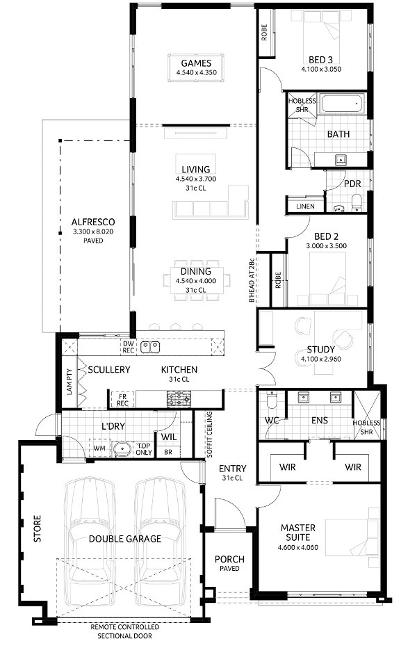 Plunkett Homes - Malibu | Contemporary - Floorplan - Malibu Luxe Contemporary Marketing Plan Webjpg